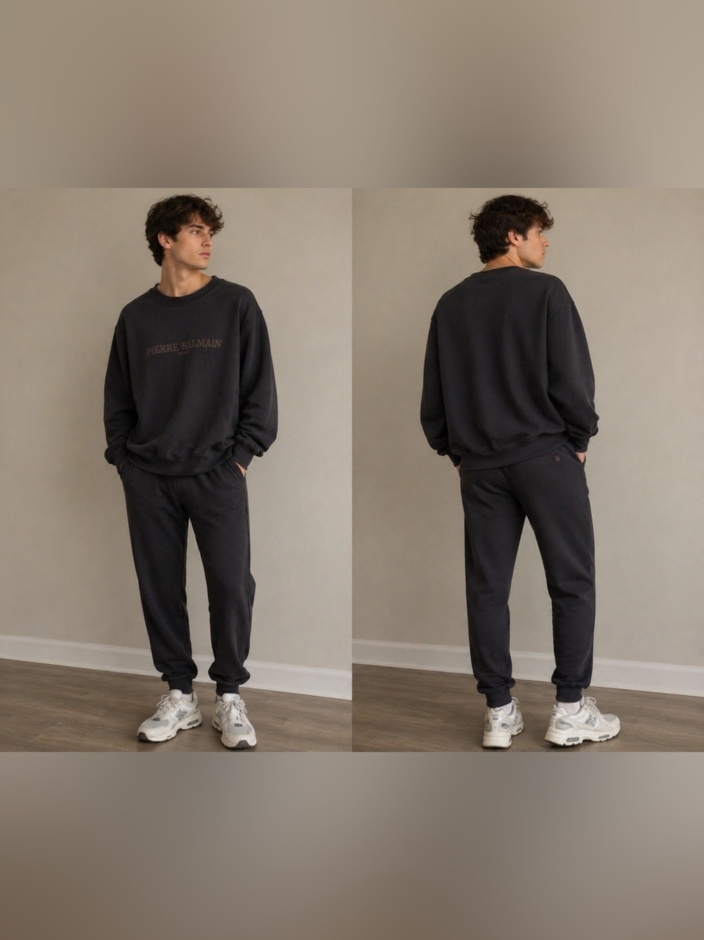 Pierre Balmain Wool Lounge Set (Sweatshirt + Joggers) – Brown